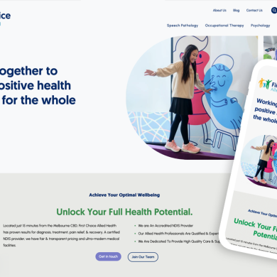 First Choice Allied Health Website by Potent showing the home page on desktop and mobile